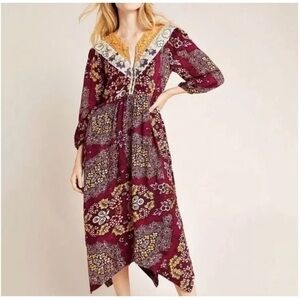 HTF Maeve for Anthropologie Meredith Embroidered Midi Dress